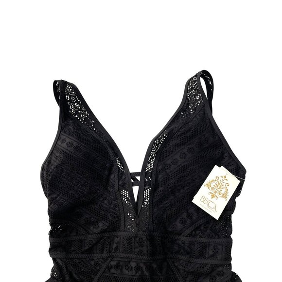Becca XL $128 Black Crochet One-Piece Swimsuit Bathing Suit NWT - Picture 7 of 12